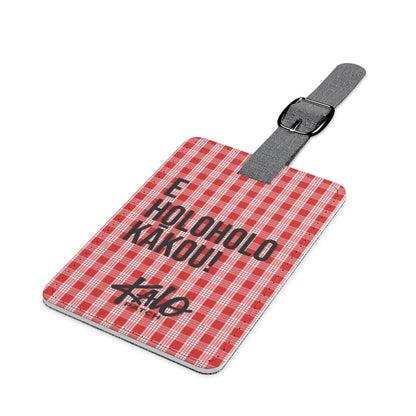 Red Palaka Luggage Tag — "E Holoholo Kakou" Travel ID