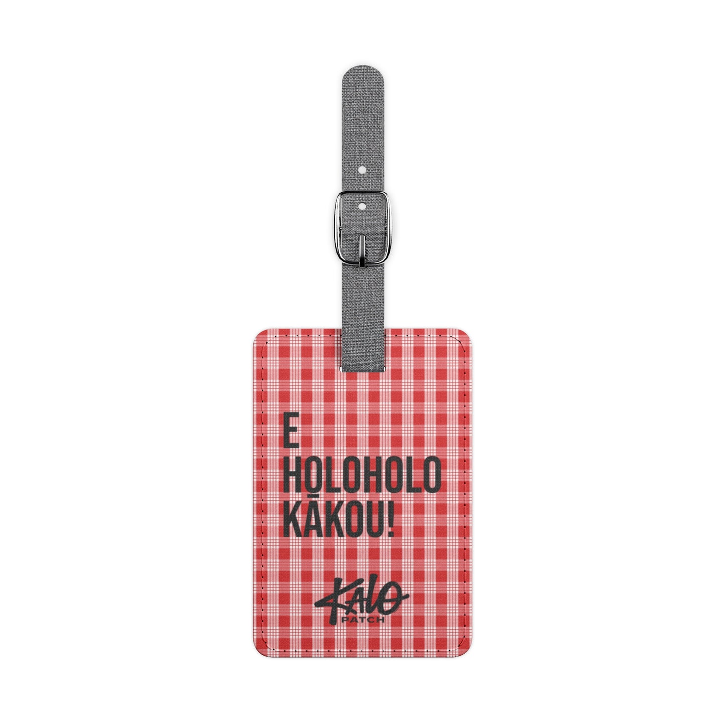 Red Palaka Luggage Tag — "E Holoholo Kakou" Travel ID